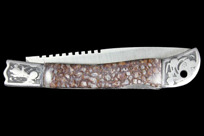 Pocketknife With Fossil Dinosaur Bone (Gembone) Inlays #136580